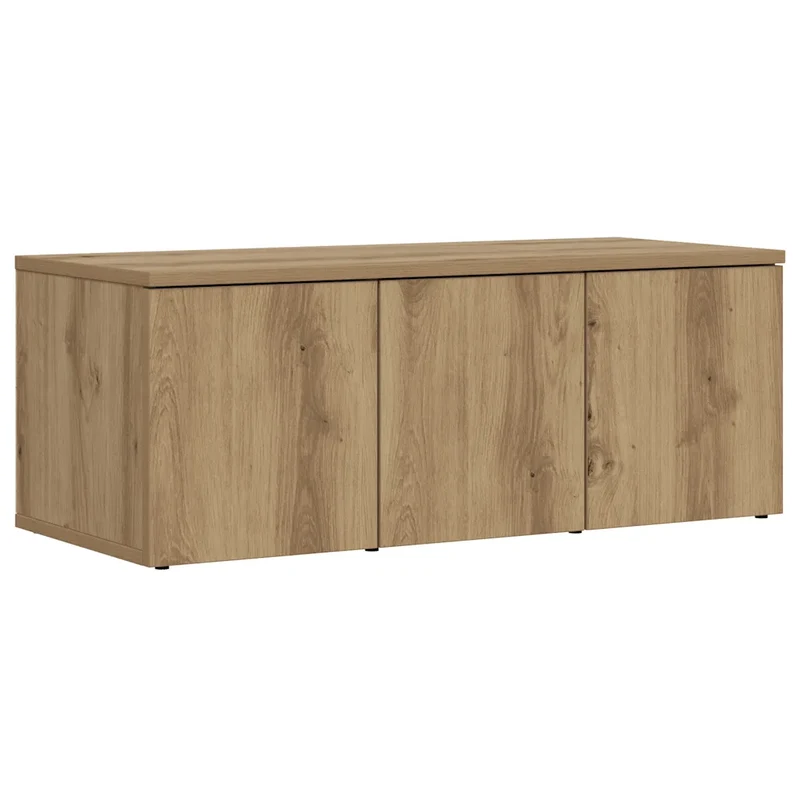 Meuble TV design épuré rangement 80 x 34 x 30 cm ambiance cosy en bois d'ingénierie chêne artisanal 02_0050709