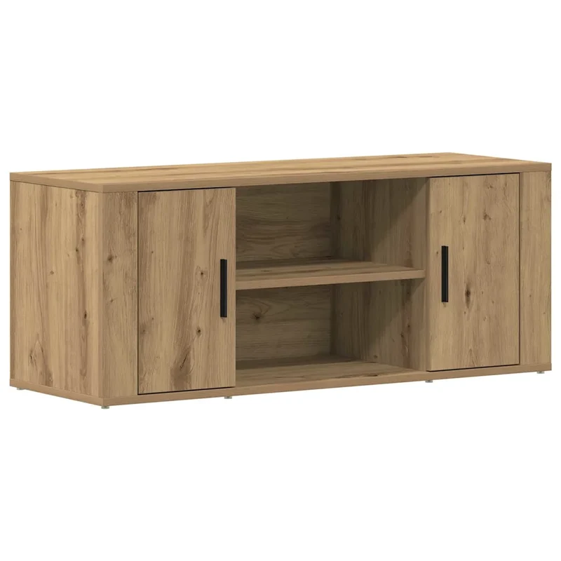 Meuble TV rectangulaire moderne avec rangement pratique 100 x 35 x 40 cm en bois d'ingénierie chêne artisanal 02_0051812