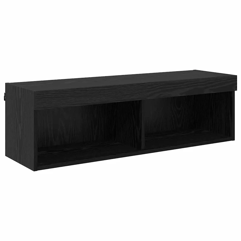 Meuble TV mural moderne avec éclairage LED 100 x 30 x 30 cm en bois d'ingénierie chêne noir 02_0052831