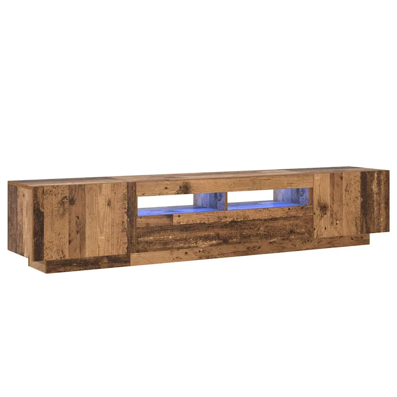 Meuble TV design moderne avec lumières LED 200 x 35 x 40 cm espace de rangement ambiance cosy en bois d'ingénierie vieux bois 02_0055885