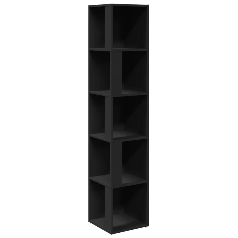 Armoire d'angle moderne compact 33 x 33 x 164 cm 5 compartiments décorative en bois d'ingénierie noir 02_0047977