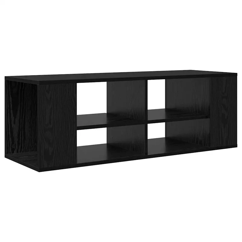 Meuble TV mural moderne 102 x 35 x 35 cm avec étagères pratiques et design épuré en bois d'ingénierie noir 02_0052449