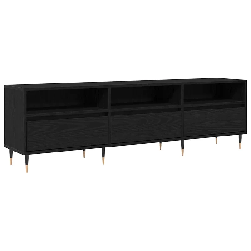 Meuble TV rectangulaire moderne rangement spacieuse 150 x 30 x 45 cm en bois d'ingénierie noir 02_0052161