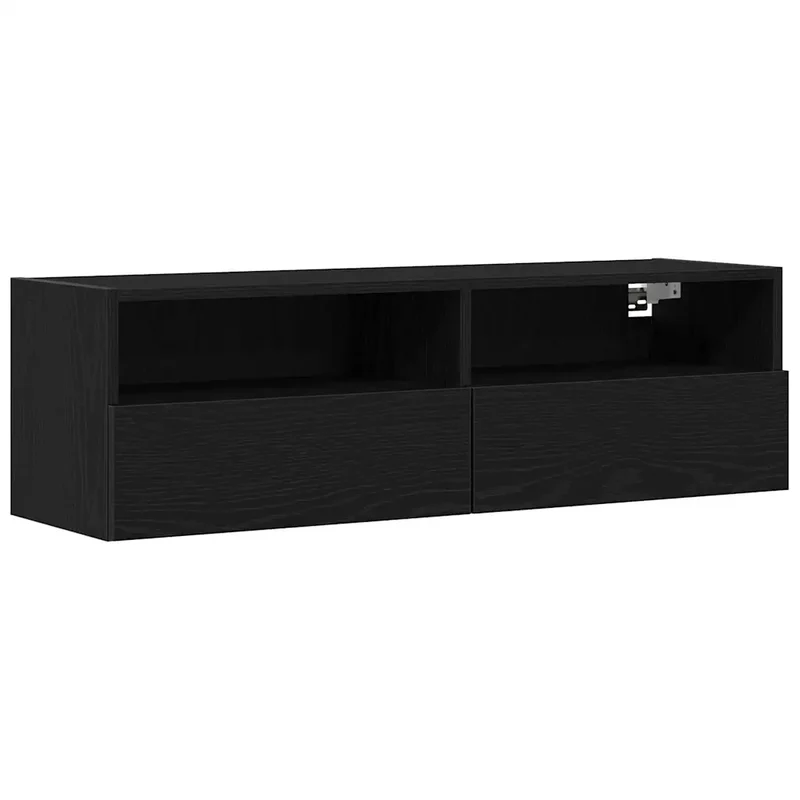 Meuble TV mural design moderne 100 x 30 x 30 cm rangement pratique épuré en bois d'ingénierie noir 02_0051831