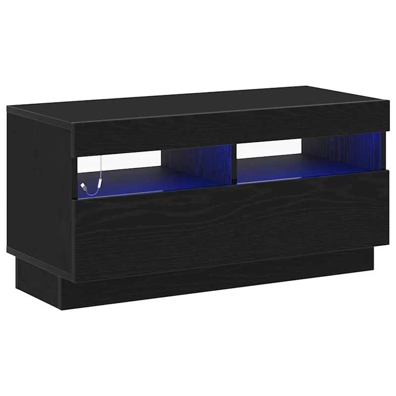 Meuble TV moderne avec bandes LED 80 x 35 x 40 cm rangement spacieux style minimaliste en bois d'ingénierie chêne noir 02_0051890