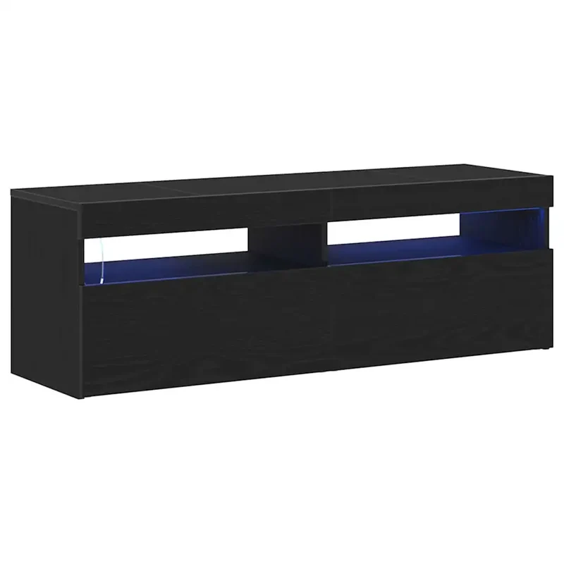 Meuble TV rectangulaire moderne avec éclairage LED 120 x 35 x 40 cm en bois d'ingénierie chêne noir 02_0051877