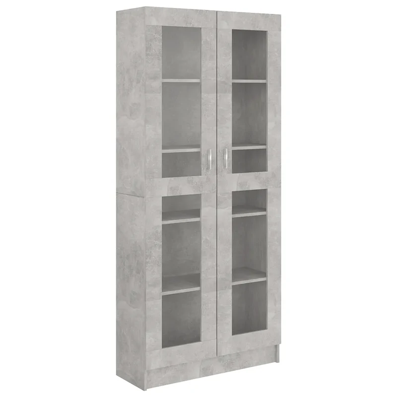Armoire à vitrine contemporaine range-livres 82,5 x 30,5 x 185,5 cm en bois d'ingénierie gris béton 02_0047763