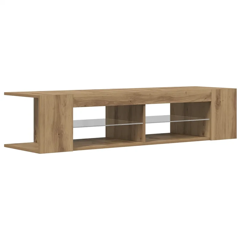 Meuble TV moderne avec rangements 135 x 39 x 30 cm espace pratique lumières LED chêne artisanal 02_0050851