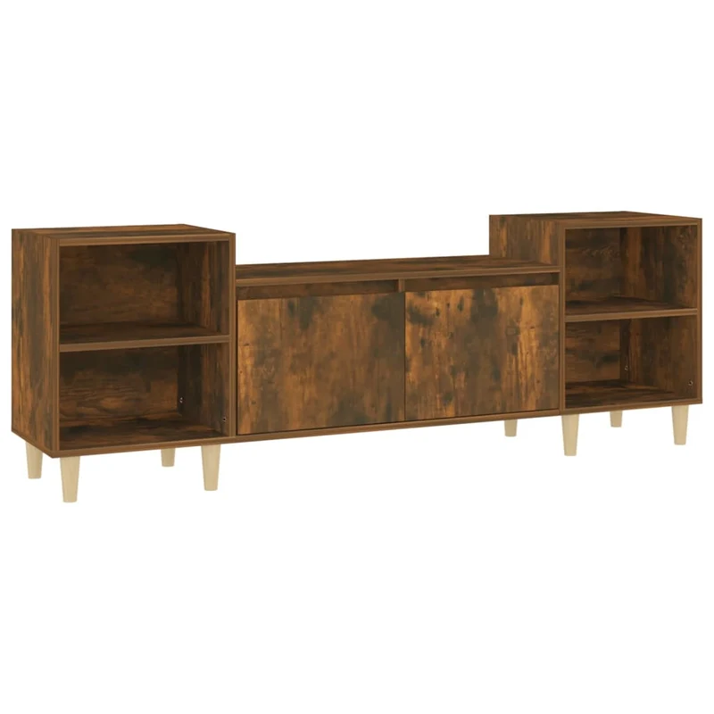 Meuble TV multimédia étagère télévision buffet téléviseur salle à manger salon chambre chêne fumé 160 x 35 x 55 cm bois d'ingénierie brun 02_0027353