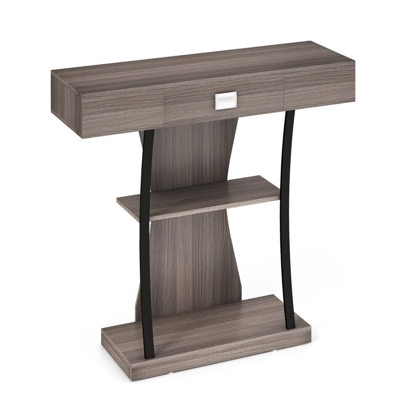Table console 91 x 30 x 88 cm rangement pratique et design élégant en métal gris 20_0013822