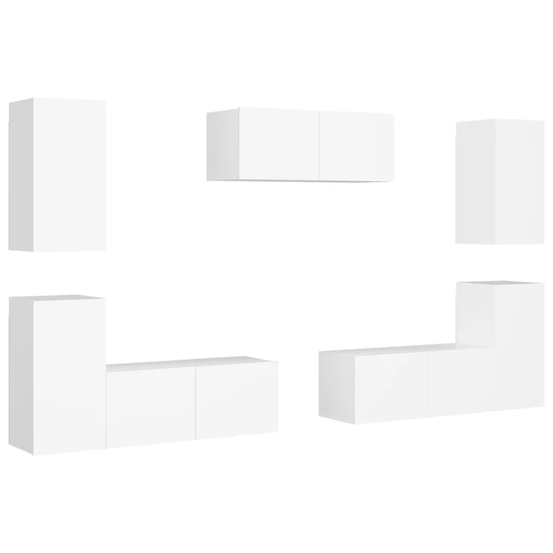 Ensemble de meubles armoire buffet TV télévision salon chambre séjour 7 pièces bois d'ingénierie blanc 02_0025155