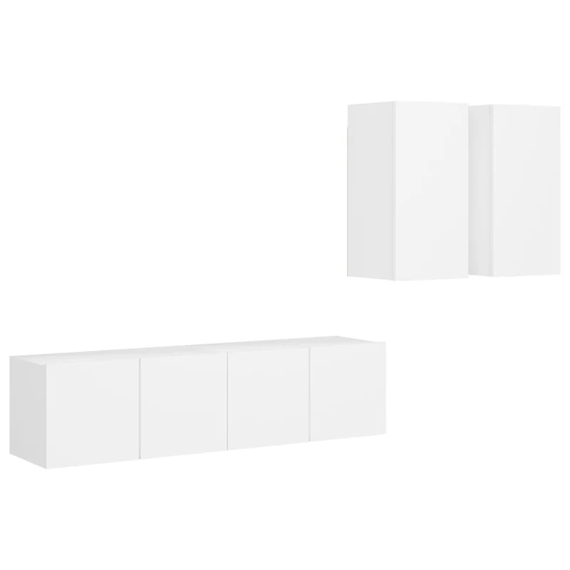 Ensemble de meubles armoire buffet TV télévision salon chambre séjour 4 pièces bois d'ingénierie blanc 02_0024681