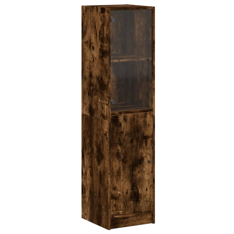 Buffet bahut commode armoire meuble de rangement organisateur cuisine salle de séjour salon avec porte en verre 35 x 37 x 142 cm marron 02_0030097