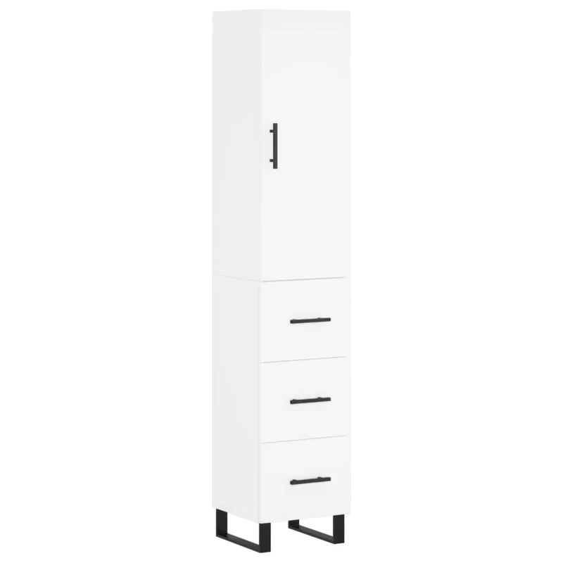 Buffet bahut commode armoire meuble de rangement organisateur cuisine salle de séjour salon haut 34,5 x 34 x 180 cm bois d'ingénierie blanc 02_0032428