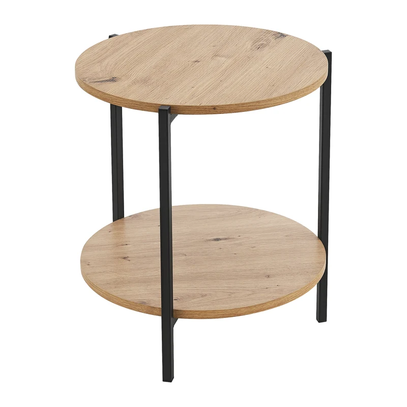 Table d'appoint ronde 50 x 40 cm noir et effet bois 03_0008616