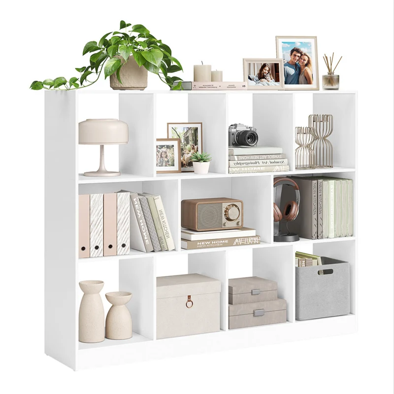 Bibliothèque ouverte 126 x 30 x 100 cm étagère de rangement sur pieds blanc 12_0004281