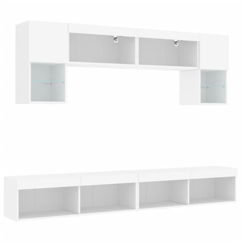 Meubles TV multimédia étagère télévision buffet téléviseur salle à manger salon chambre avec LED 6 pièces bois d'ingénierie blanc 02_0029427