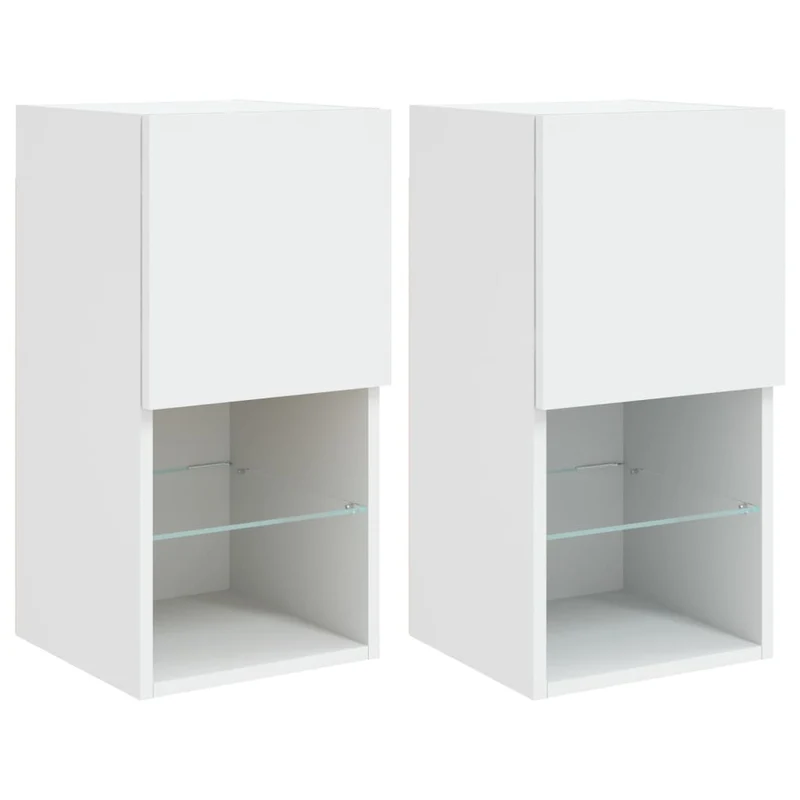 Meubles TV multimédia étagère télévision buffet téléviseur salle à manger salon chambre avec lumières LED 2 pièces 30,5 x 30 x 60 cm blanc 02_0028834