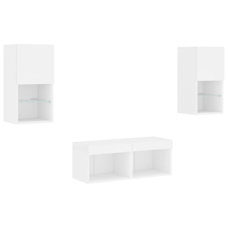 Meuble TV multimédia étagère télévision buffet téléviseur salle à manger salon chambre murau x 4 pièces avec lumières LED blanc 02_0028210