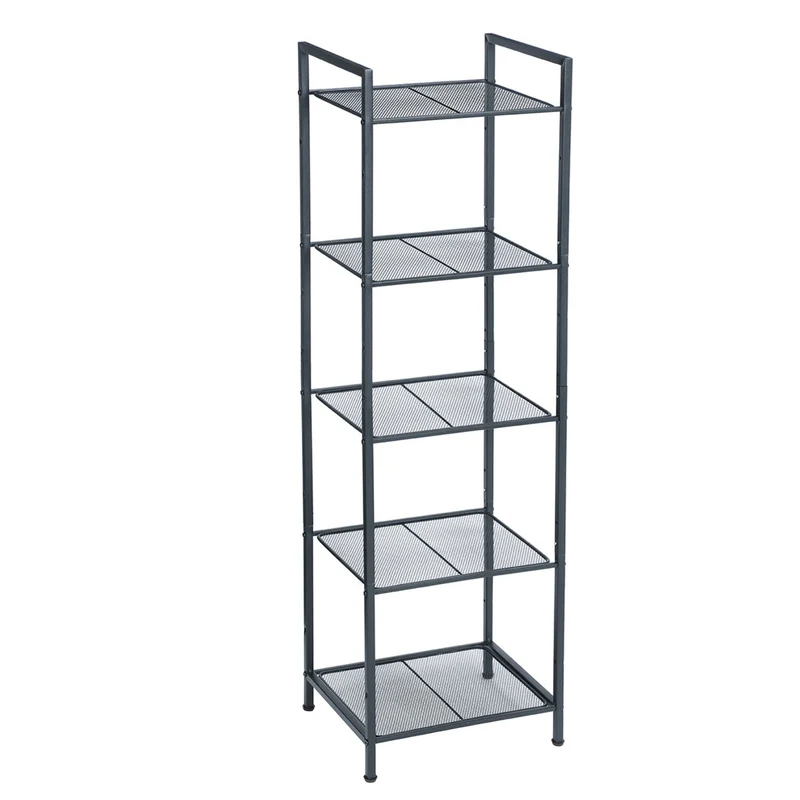 Étagère de salle de bain en métal rangement de cuisine 5 niveaux 38 x 30 x 128 cm étagère sur pied porte-plantes extensible grille réglable en hauteur style industriel noir 12_0005733