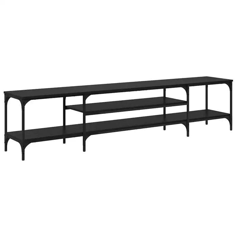 Meuble TV rectangulaire avec rangement 201 x 35 x 45 cm style rustique en bois d'ingénierie noir 02_0052730