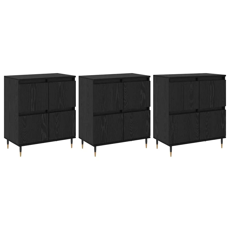 Lot de 3 armoires de rangement modernes avec grand espace de stockage 60 x 35 x 70 cm en bois d'ingénierie chêne noir 02_0056039