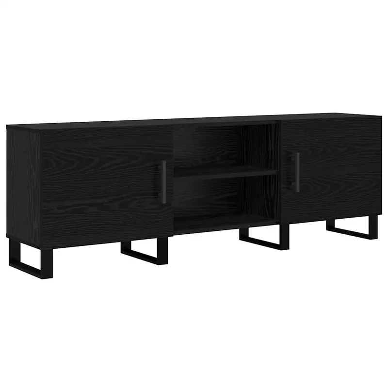 Meuble TV rectangulaire moderne avec étagères pratique salon 150 x 30 x 50 cm en bois d'ingénierie noir 02_0052517