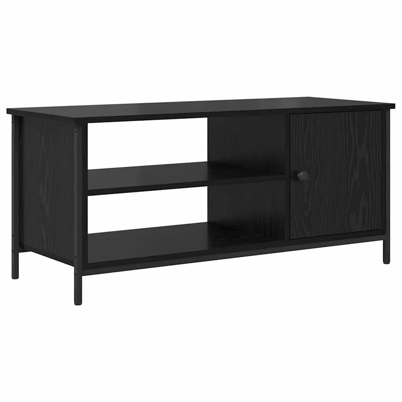 Meuble TV moderne 100 x 40 x 45 cm avec étagères design épuré en bois d'ingénierie chêne noir 02_0052478