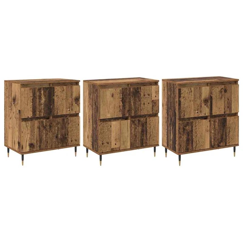Lot de 3 cabinets de rangement rectangulaires modernes 60 x 35 x 70 cm grand espace de stockage finition épurée en bois ancien 02_0056037