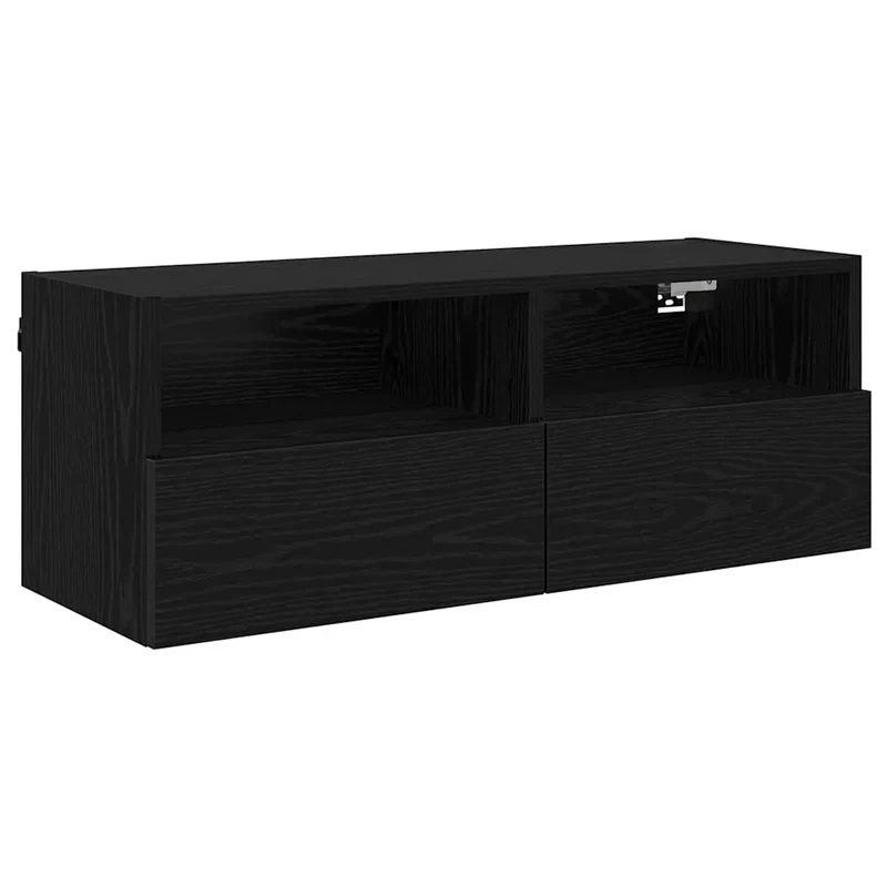Meuble TV mural rectangulaire moderne gain de place 80 x 30 x 30 cm en bois d'ingénierie chêne noir 02_0052794