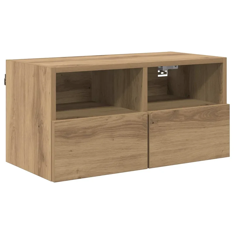 Meuble TV mural rectangulaire moderne avec étagères pratiques 60 x 30 x 30 cm en bois d'ingénierie chêne artisanal 02_0052786