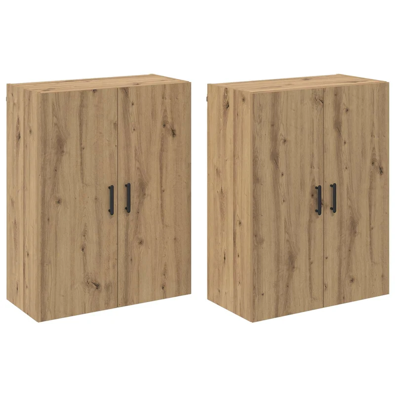 Lot de 2 armoires murales modernes avec 4 portes rangement optimisé 69,5 x 34 x 90 cm en bois d'ingénierie chêne artisanal 02_0056050