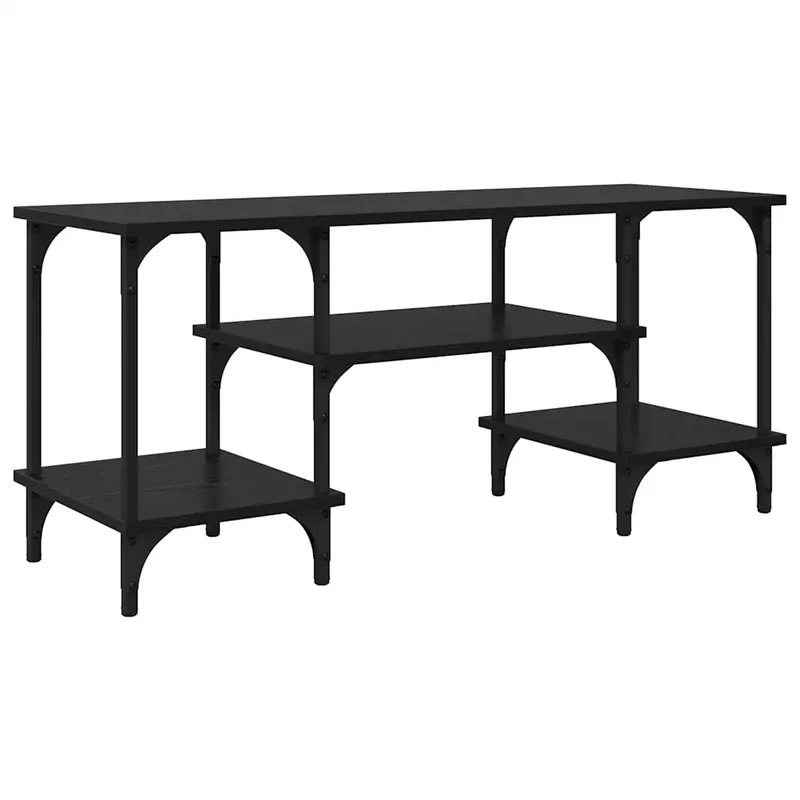 Meuble TV rectangulaire moderne avec ample espace de rangement salon 102 x 35 x 45 cm en bois noir 02_0052721