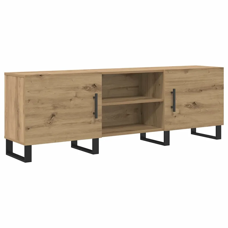 Meuble TV rectangulaire moderne espacieux 150 x 30 x 50 cm en bois d'ingénierie chêne artisanal 02_0052516