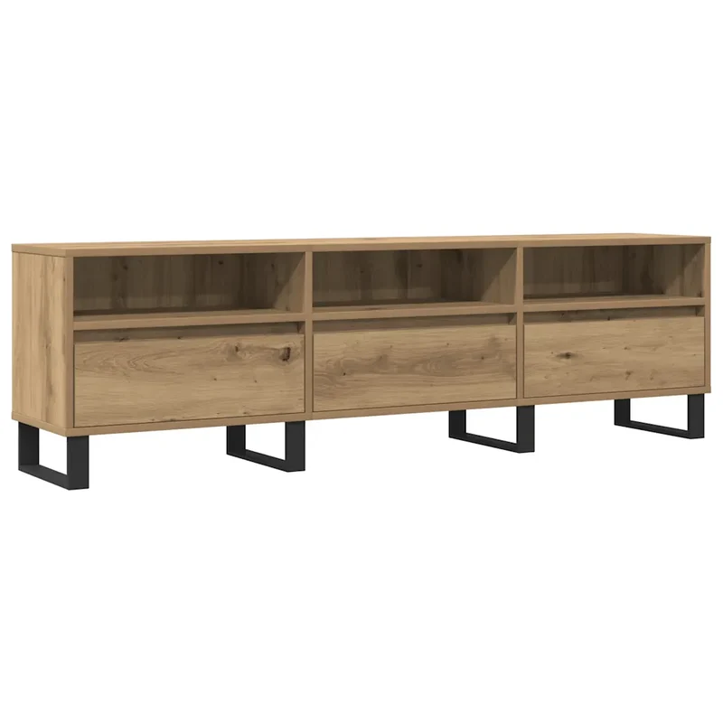 Meuble TV chêne artisanal rangement grand 150 x 30 x 44 cm design moderne en bois d'ingénierie beige 02_0051074