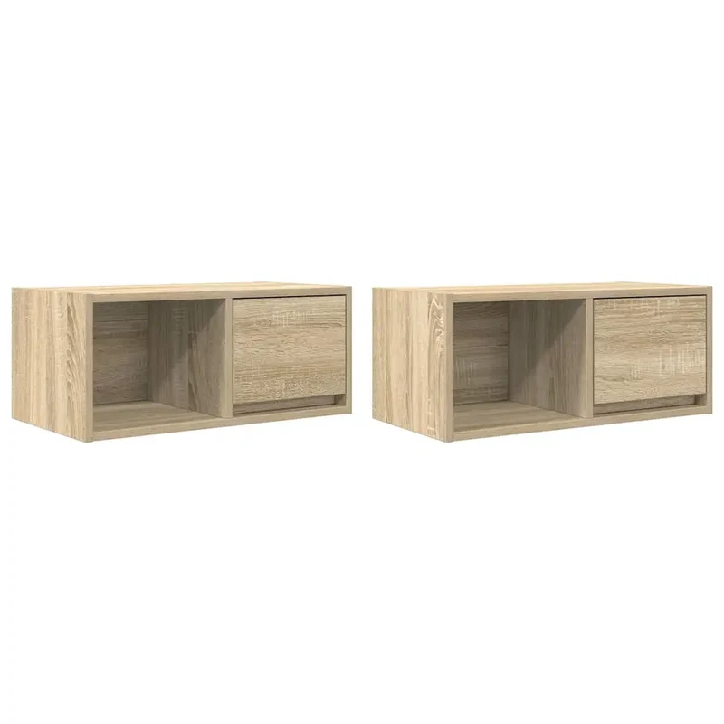 Lot de 2 meubles TV muraux design épuré 60 x 31 x 25,5 cm grand espace de rangement en bois d'ingénierie chêne sonoma 02_0051631