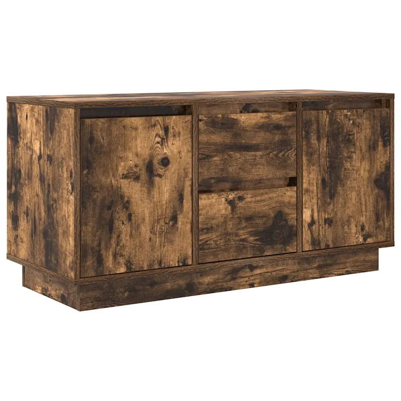 Meuble TV avec éclairage LED moderne rangement grand espace 100 x 41 x 50 cm en bois d'ingénierie chêne fumé 02_0051621