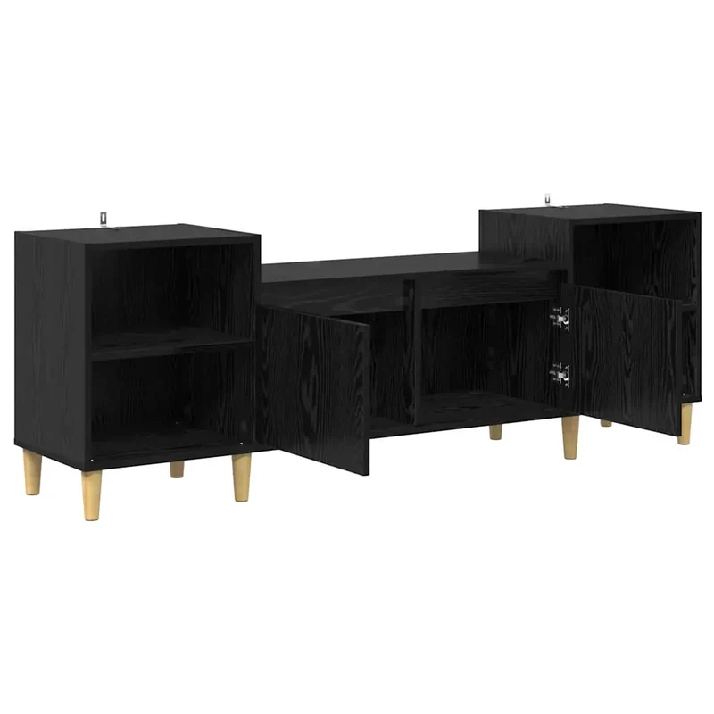 Meuble TV rectangulaire rustique avec 2 étagères espace de rangement 160 x 35 x 55 cm en bois d'ingénierie noir 02_0052698