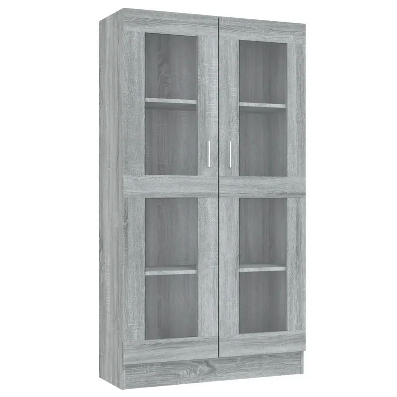 Armoire à vitrine avec 4 compartiments moderne classique rangement 82,5 x 30,5 x 150 cm en bois gris 02_0048145