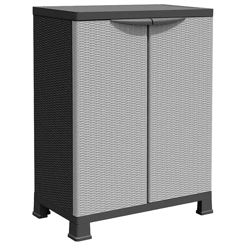 Armoire de rangement en plastique gris 68 x 39 x 92 cm avec 2 portes et 2 étagères moderne design compact 02_0046944