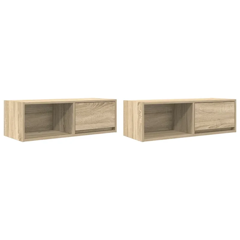 Lot de 2 meubles TV muraux peu encombrants rangement 80 x 31 x 25,5 cm en bois d'ingénierie chêne sonoma 02_0051648