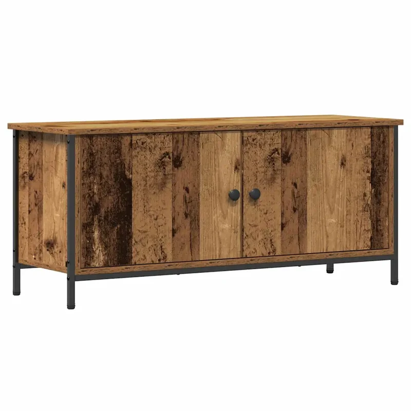 Meuble TV rectangulaire avec 2 portes et étagères style moderne 100 x 35 x 45 cm en bois ancien 02_0052430