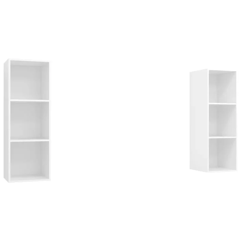 Lot de 2 meubles TV muraux pratiques 37 x 37 x 107 cm style contemporain finition blanche en bois d'ingénierie blanc 02_0055114