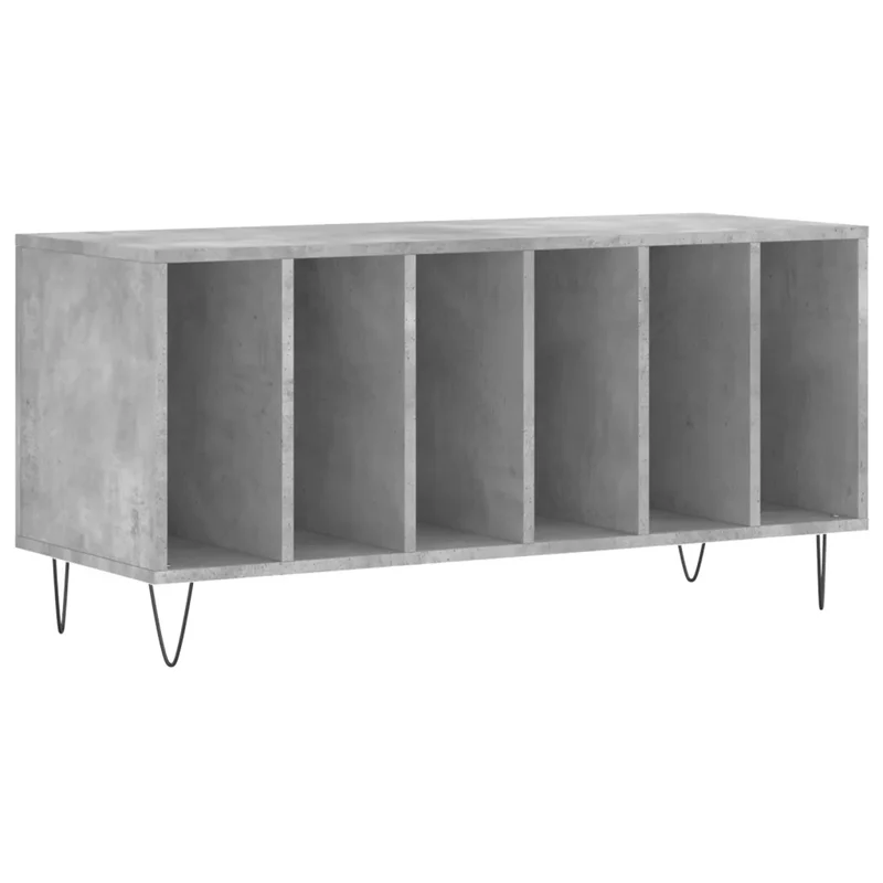 Armoire à disques pratique style industriel rangement vinyles 100 x 38 x 48 cm en bois d'ingénierie gris béton 02_0049150