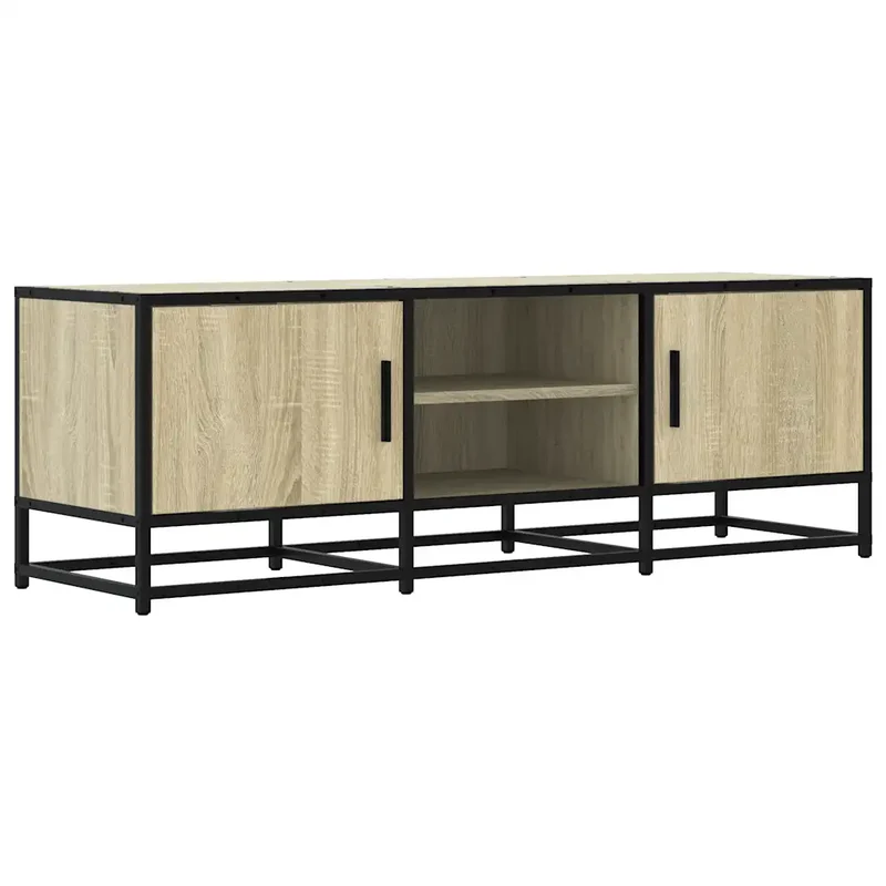 Meuble TV 120 x 35 x 41 cm grand rangement design industriel salon en bois d'ingénierie chêne sonoma 02_0049602
