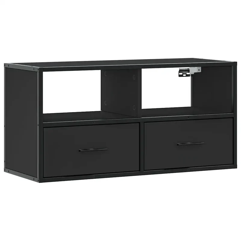 Meuble TV mural pratique design industriel rangement 80 x 31 x 39,5 cm en bois noir 02_0049625