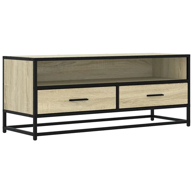 Meuble TV industriel avec grand rangement salon 100 x 34,5 x 40 cm en bois d'ingénierie chêne sonoma 02_0049589