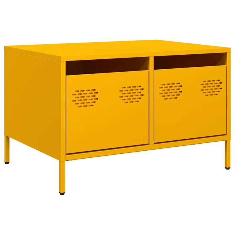Meuble TV style industriel avec 2 tiroirs 68 x 50 x 43 cm en acier laminé à froid jaune moutarde 02_0049731