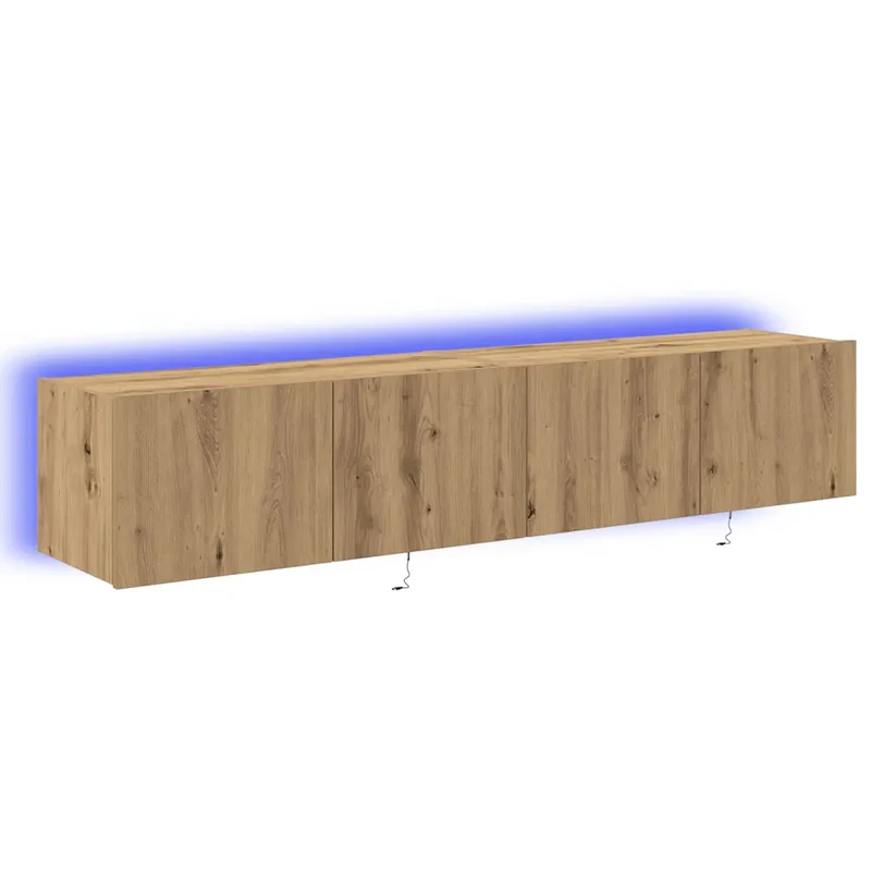 Meuble TV mural moderne avec bandes LED 80 x 35 x 31 cm en bois d'ingénierie chêne artisanal 02_0051935