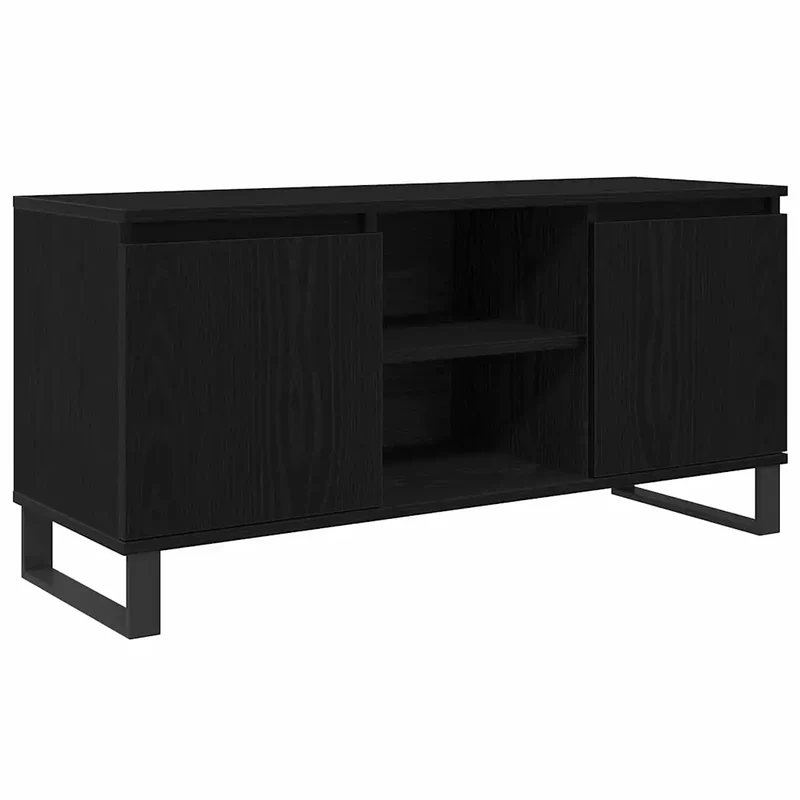 Meuble TV rectangulaire moderne ambiant cosy 104 x 35 x 50 cm en bois d'ingénierie noir 02_0052768